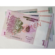 CONGO 1997 . ONE 1 - TWENTY 20 CENTIMES BANKNOTES . SPECIMEN